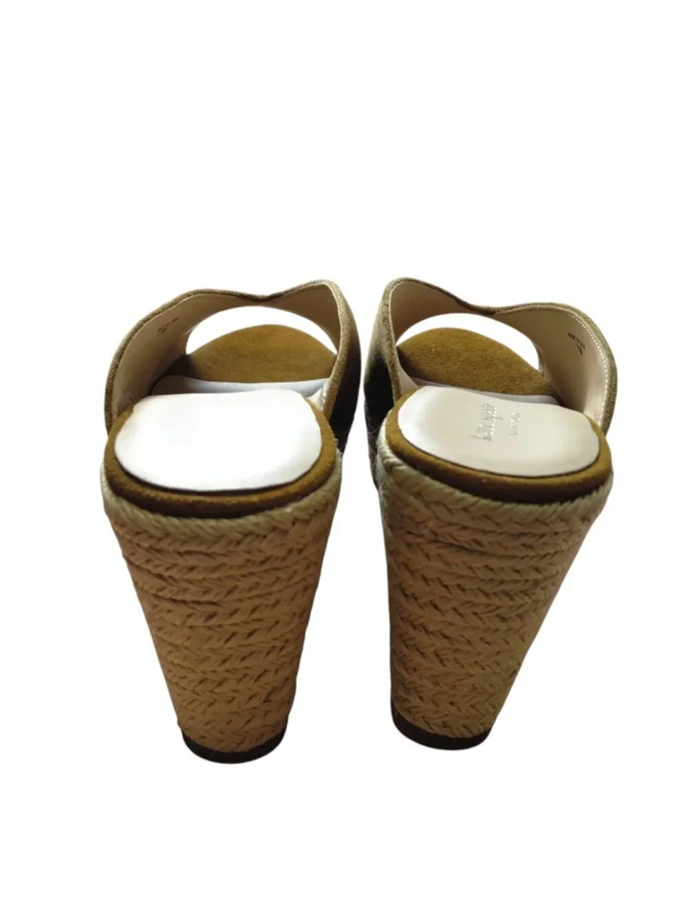 Kate Spade Thea Suede Wedge Espadrille Sandals Slip On Size 11M Tan Logo NEW